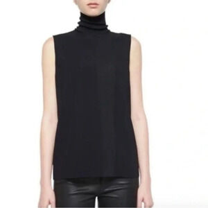 Vince Black Sleeveless Mock Neck Laser Cut Pleated Blouse Top Size S